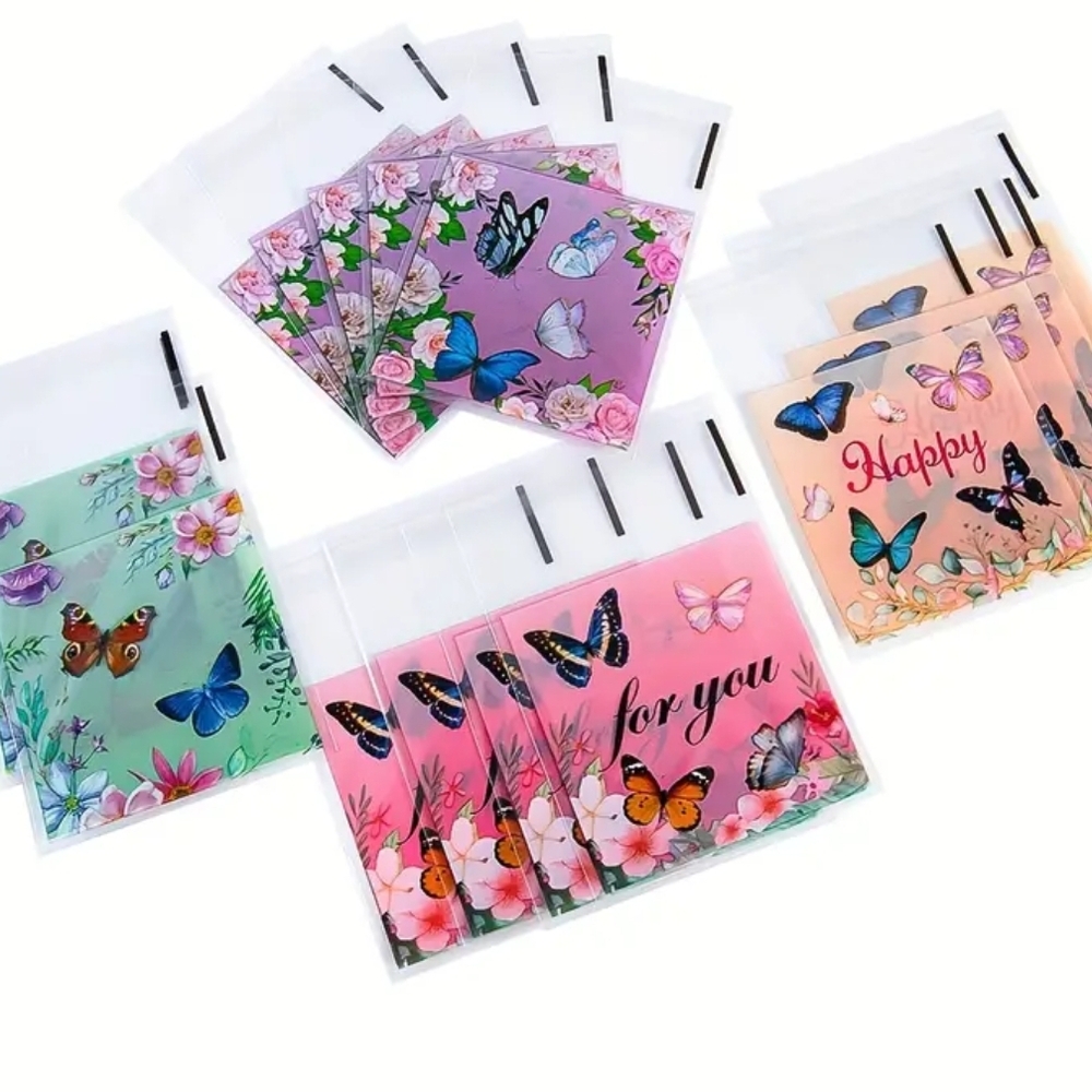 50 Pack Floral Butterfly Resealable Bags  New
